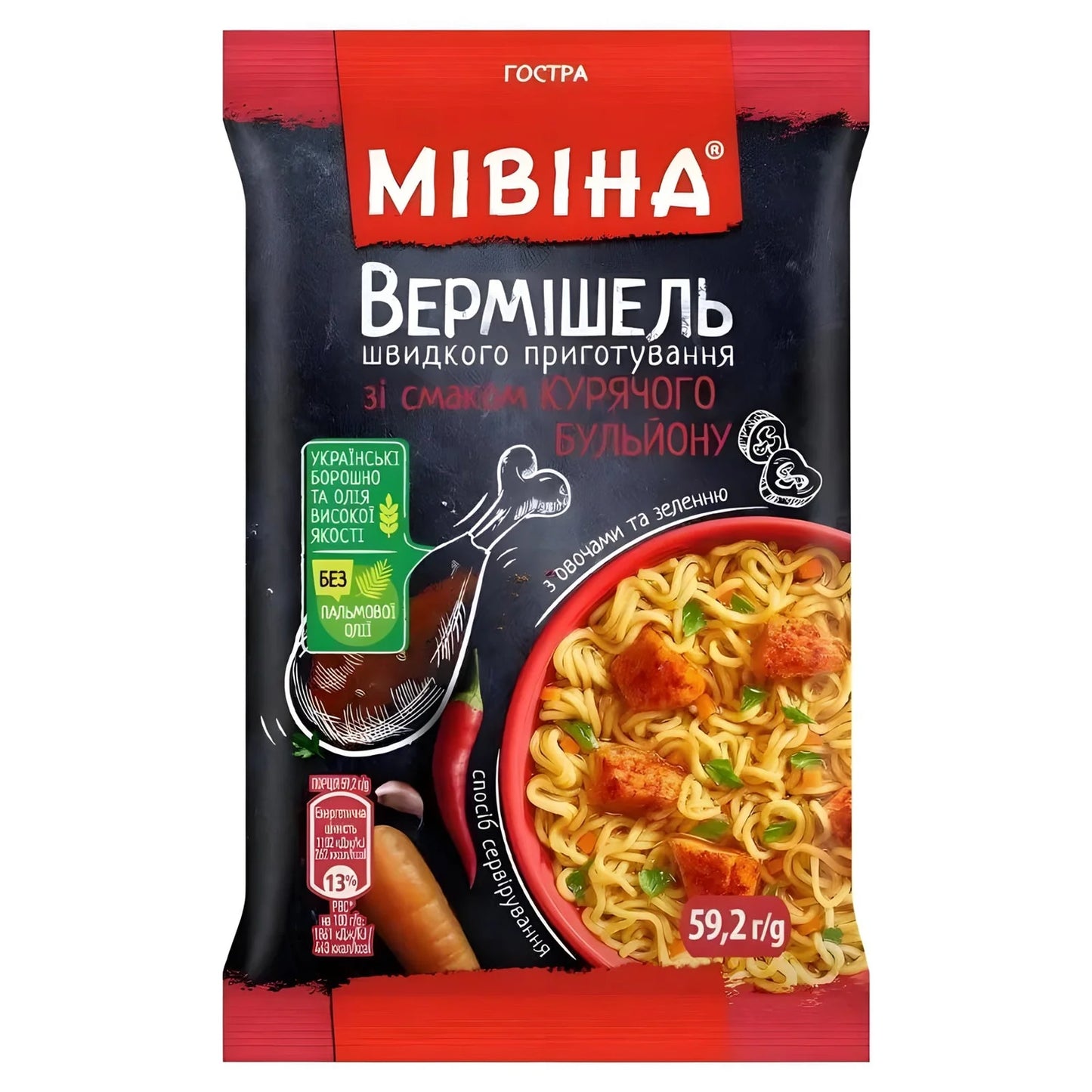 Макарони Мівіна зі смаком гострої курки 59,2 г