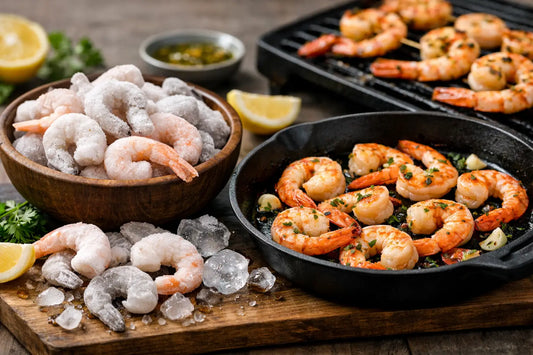 Krewetki mrożone - rozmiary na patelnię i grill