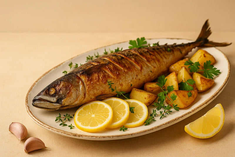 Скумбрія запечена з лимоном і травами