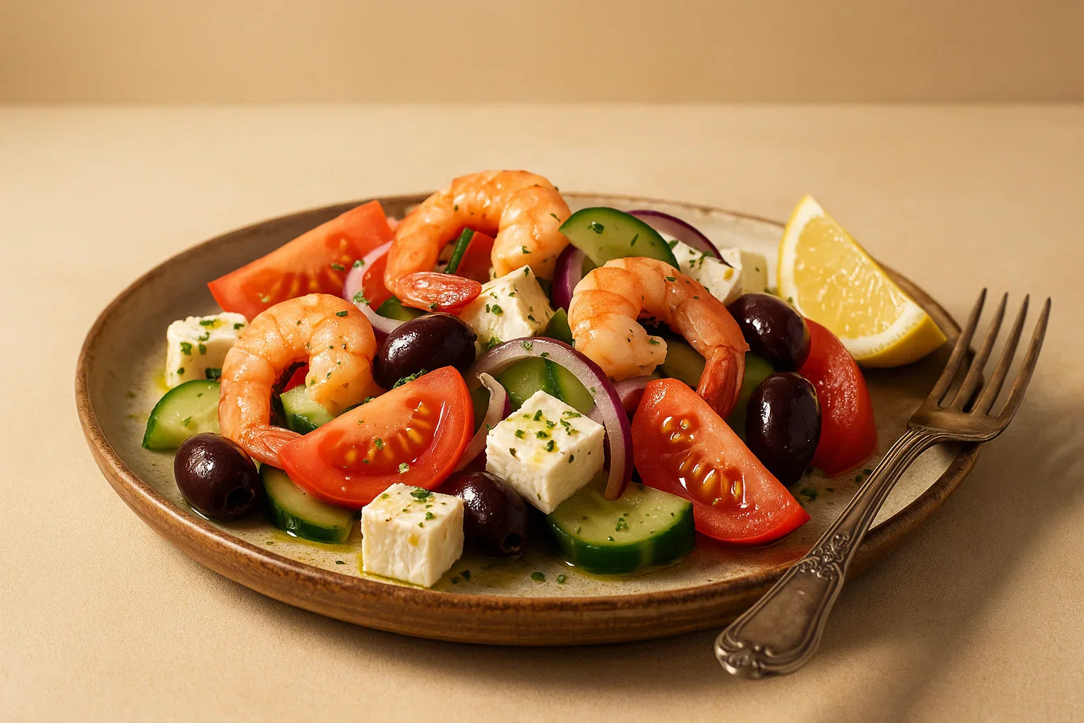 Грецький салат з креветками