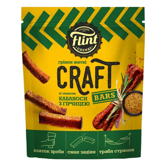 Житньо-пшеничні гренки зі смаком кабаноса та гірчиці "Flint Craft Grenki" 90 г