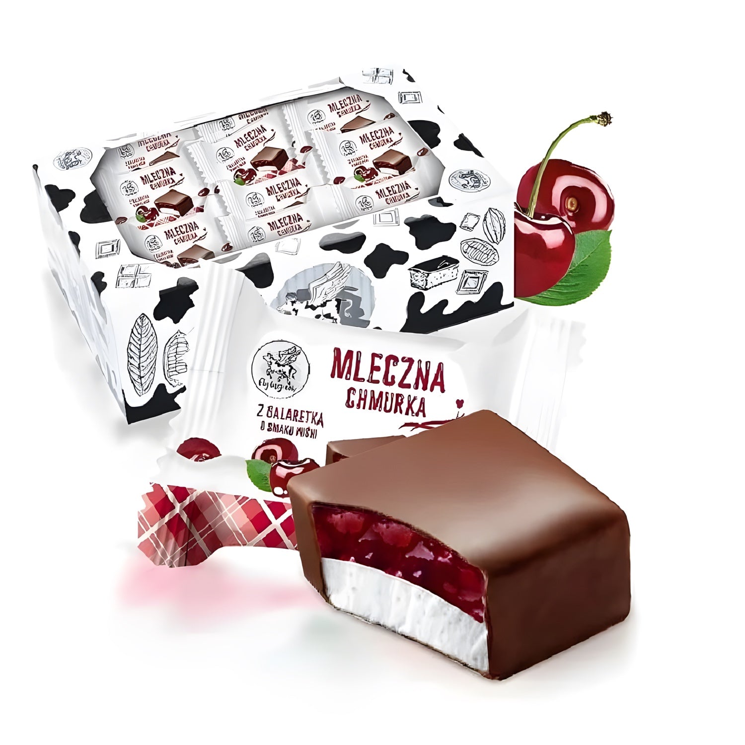 Cukierki Mlechna chmurka z galaretką o smaku wiśniowym luz