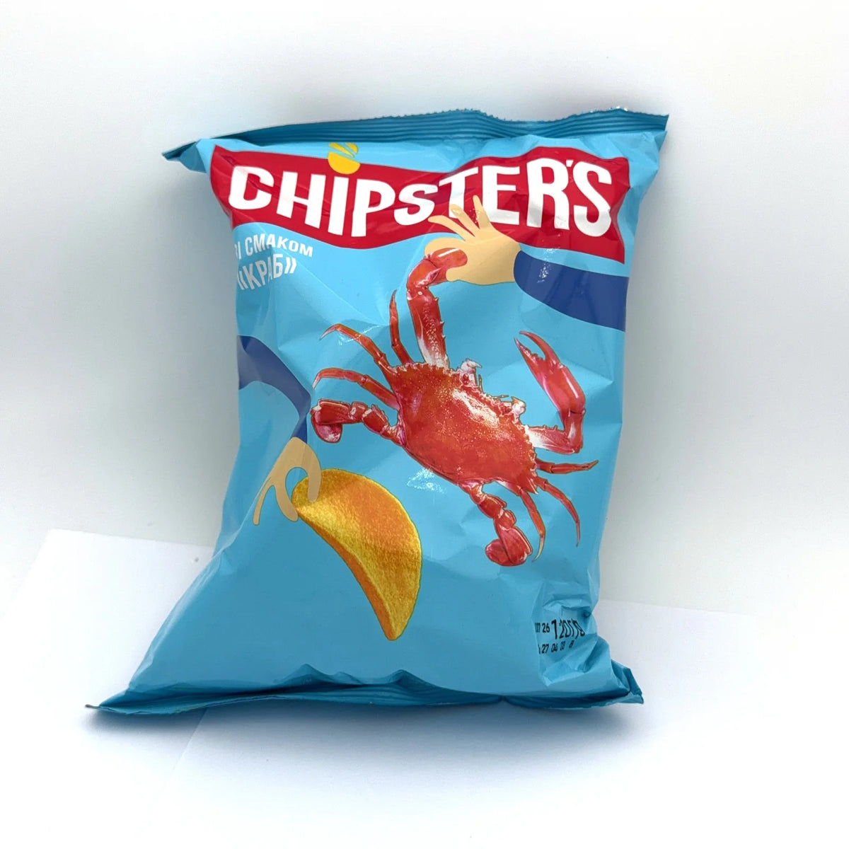 Chipsters smak krab 120g, niebieskie opakowanie z grafiką kraba