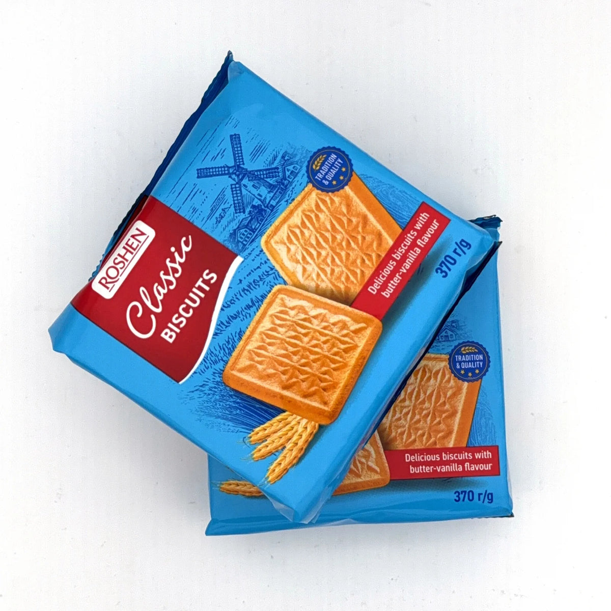 Dwa opakowania ciastek Roshen Classic Biscuits o smaku masła i wanilii 370g