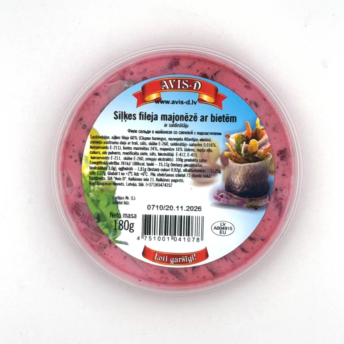 Filet śledziowy w majonezie z burakami AVIS-D, opakowanie 180g