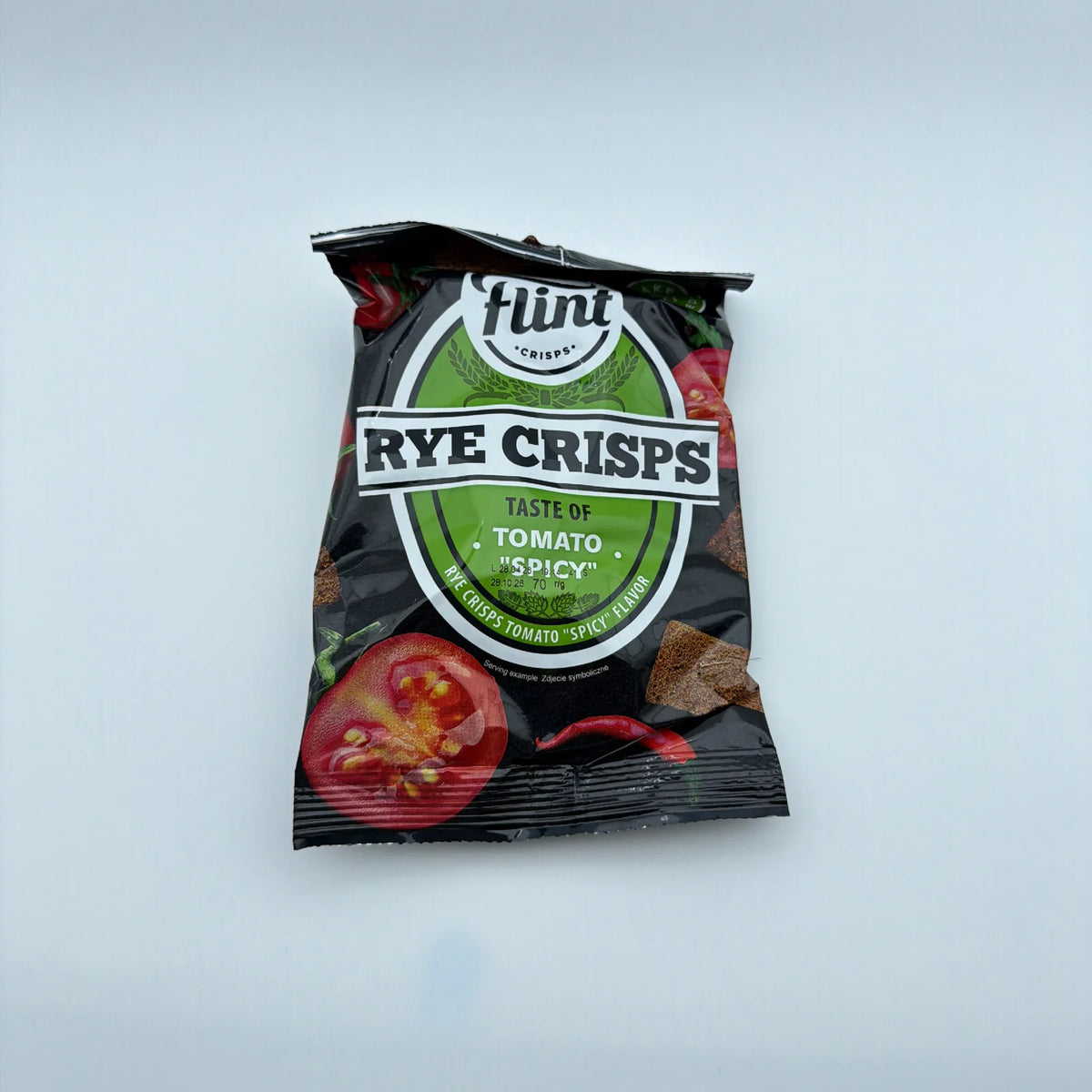 Grzanki żytnie Flint o smaku tomat spicy w czarnym opakowaniu 70g