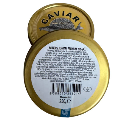 Ікра осетра premium Caviar Malossol 250 г у золотій круглій банці з білою етикеткою