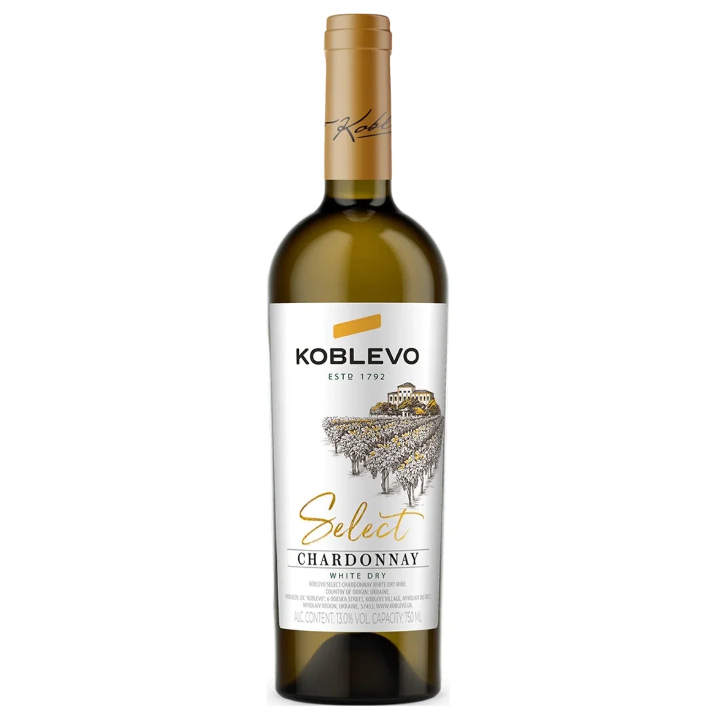 KOBLEVO SELECT CHARDONNAY WINO BIAŁE WYTRAWNE - 0,75; 13%