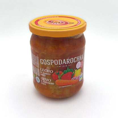 Słoik Leczo w sosie pomidorowym Gospodaroczka 470g na jasnym tle