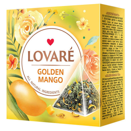 LOVARE Herbata zielona „Golden Mango” (15 piramidek po 2g)