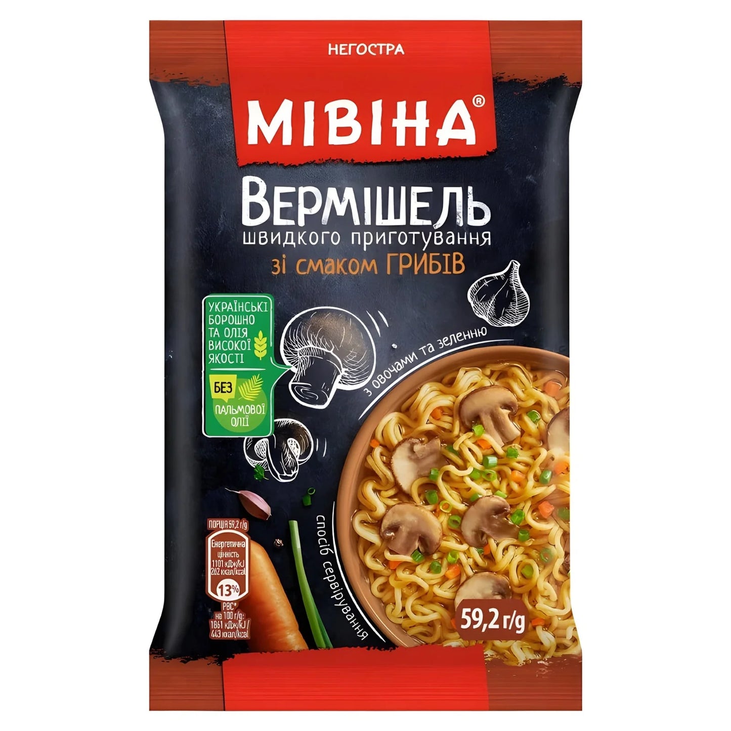 Макарони Мівіна зі смаком грибів, негострі 59,2 г