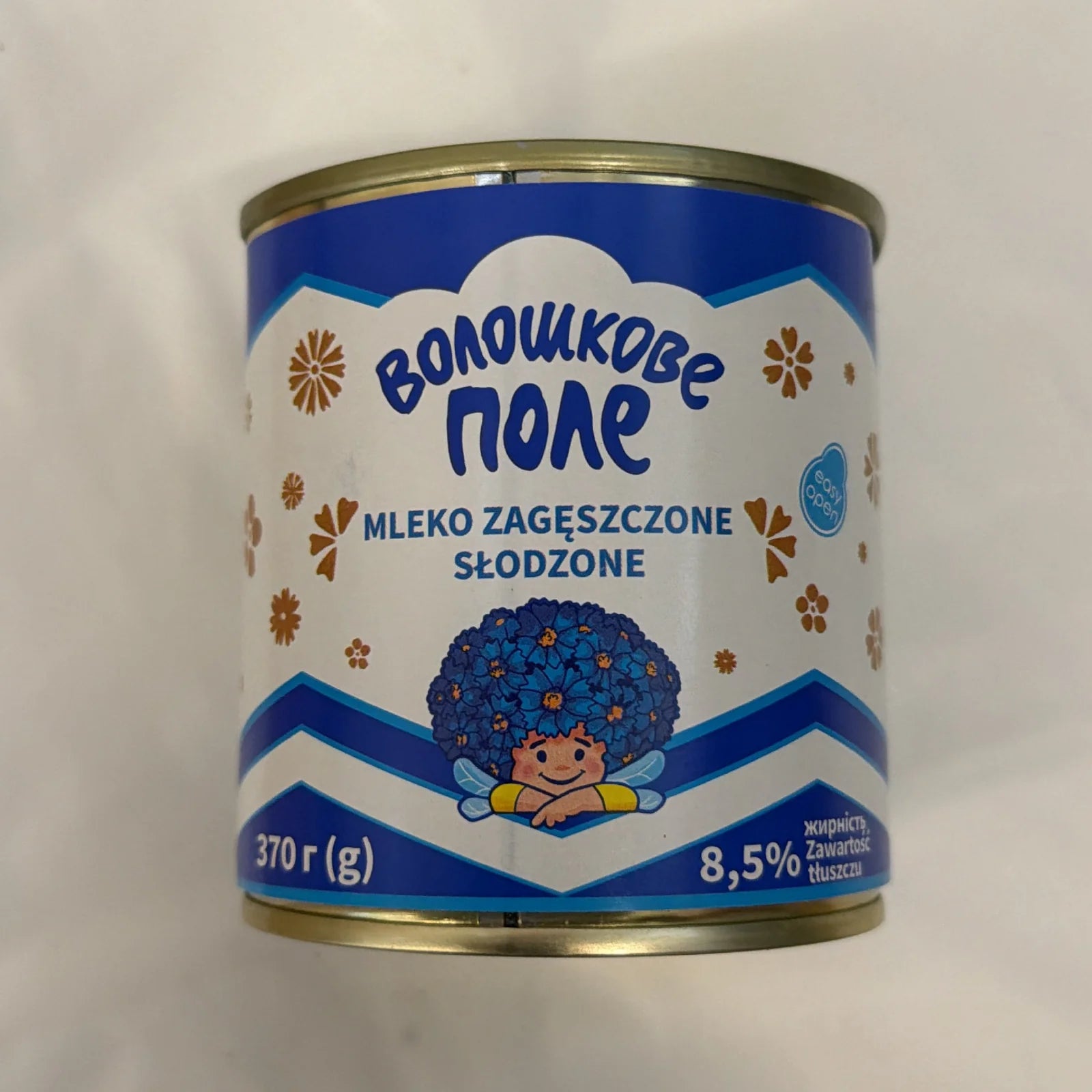 Puszka mleka zagęszczonego słodzonego Voloshkove pole 370g z niebieską etykietą