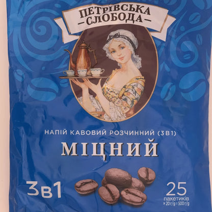 Napój kawowy rozpuszczalny 3w1 Mocny Petriwska Sloboda, opakowanie 25 saszetek