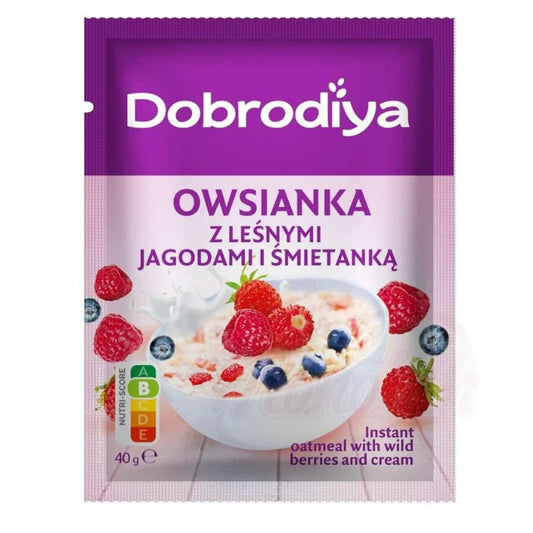 Płatki Dobrodiya Owsiane z jagodami i śmietaną 40g - Kaszy