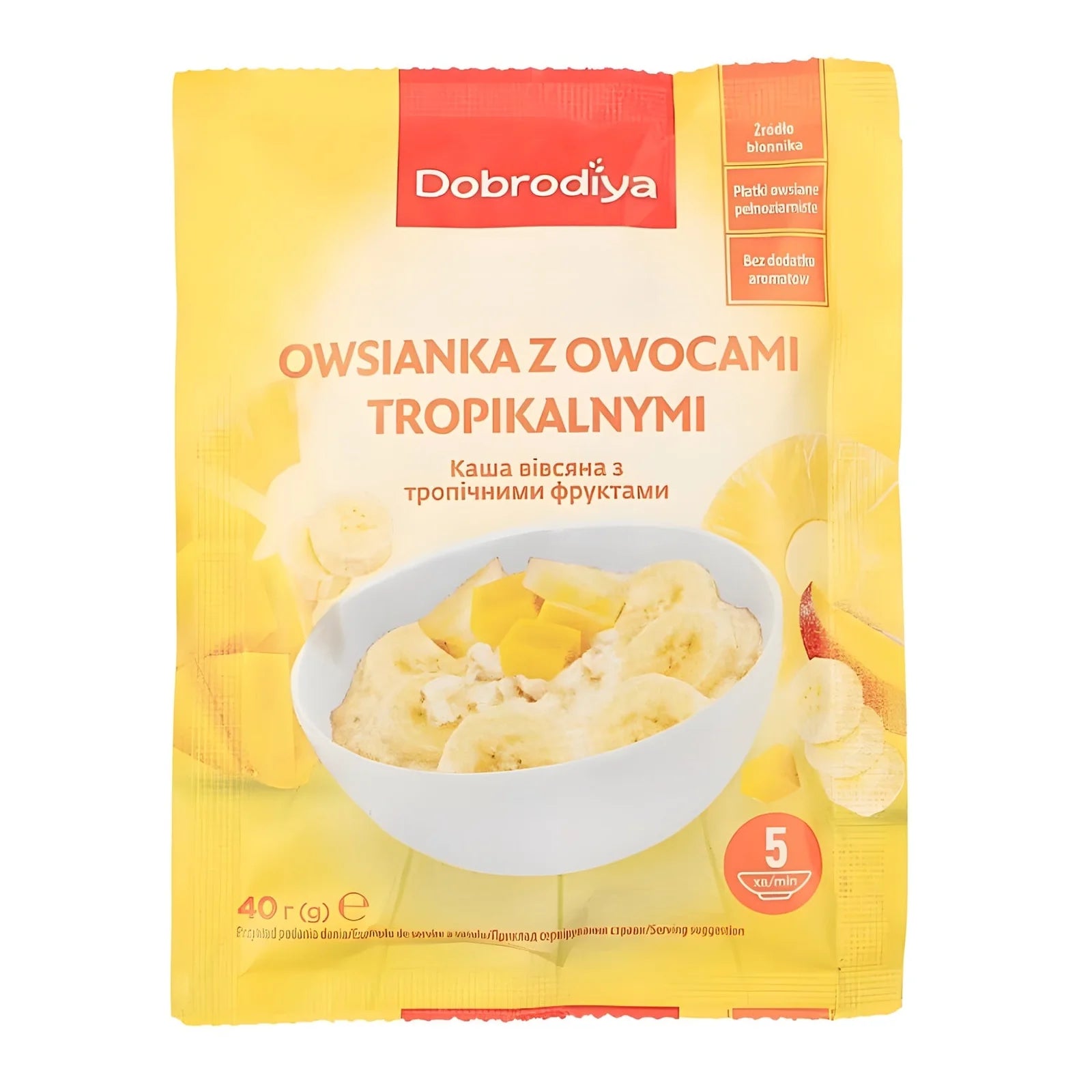 Płatki Dobrodiya Owsiane z owocami tropikalnymi 40g