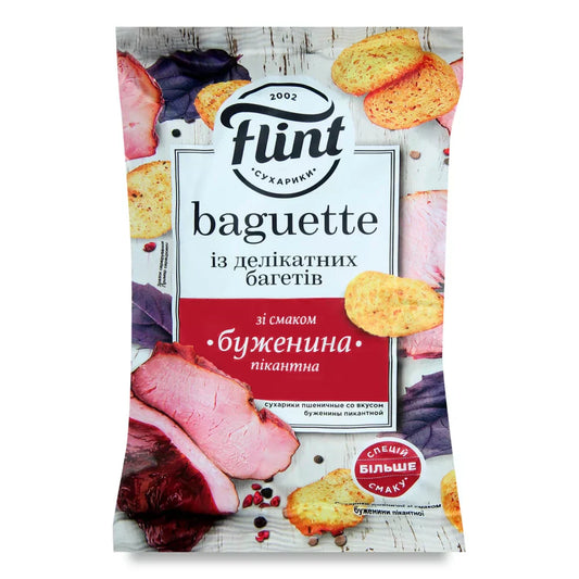 Sucharki przenne o smaku szynk pikantnej Baguette Flint 60g - Sucharki Grzanki