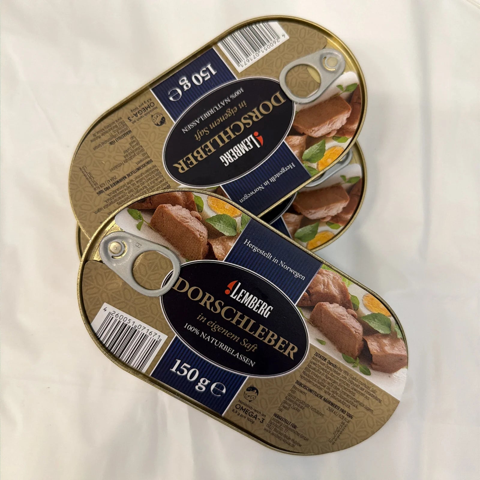 Trzy puszki Wątróbka z dorsza Lemberg 150g w złotym opakowaniu