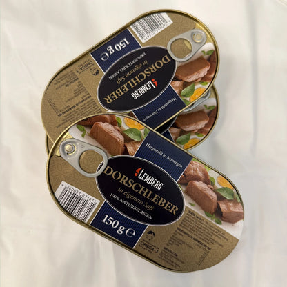 Trzy puszki Wątróbka z dorsza Lemberg 150g w złotym opakowaniu