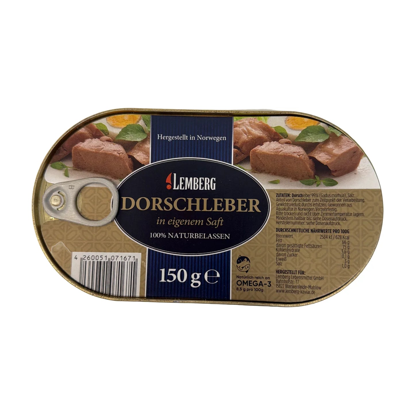 Wątróbka z dorsza Lemberg 150g w puszce z otwieraczem