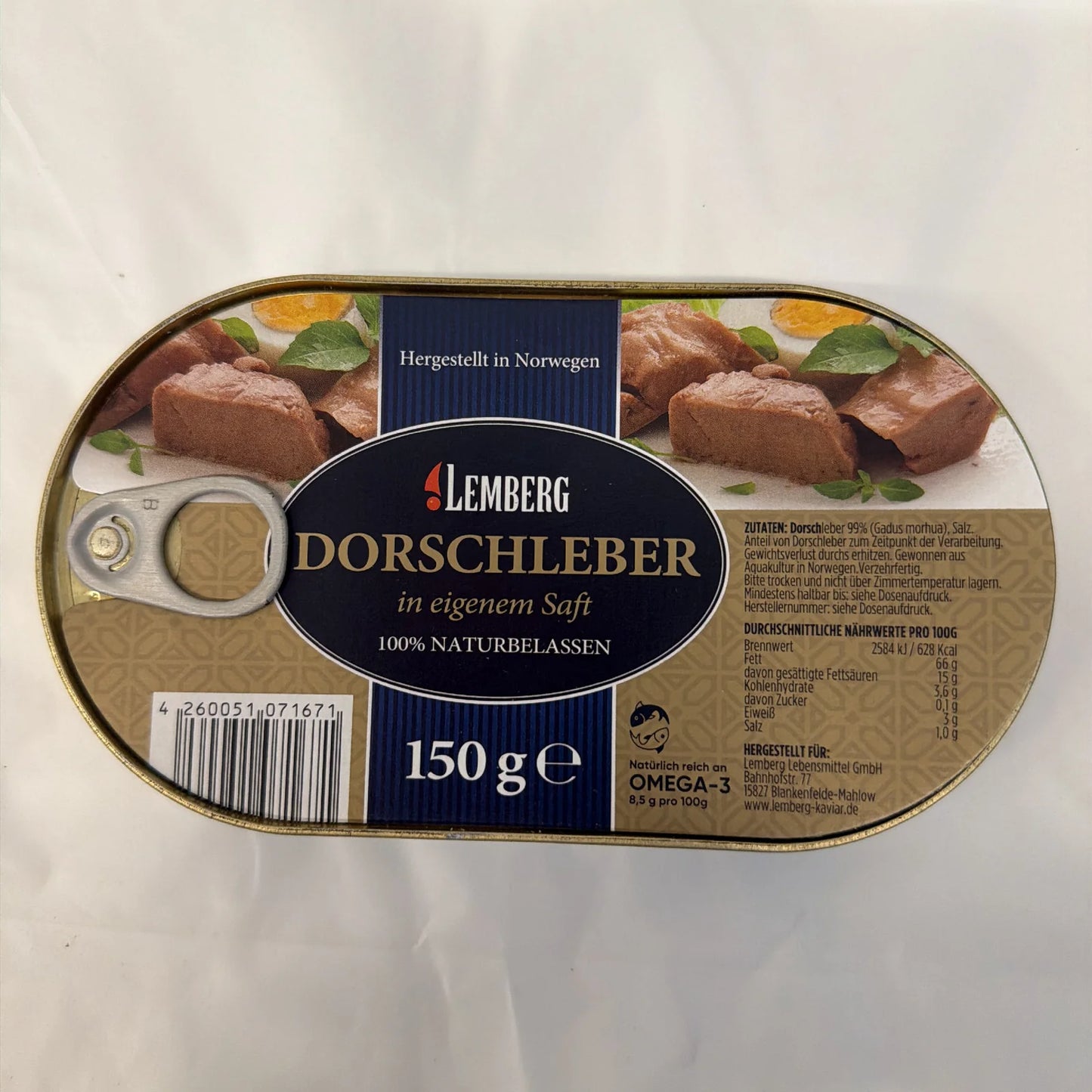 Wątróbka z dorsza Lemberg 150g w otwartej puszce z easy-open